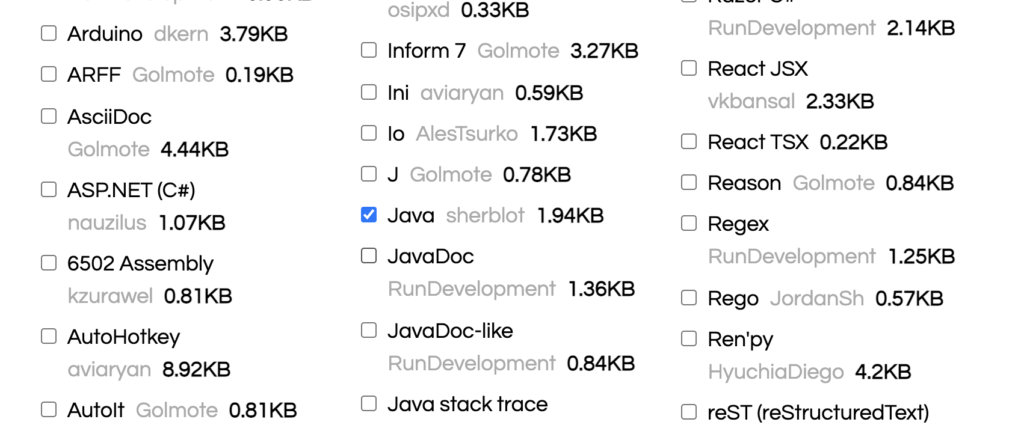 Javaにチェックを入れた画面