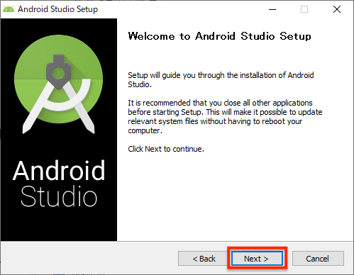 Android Studioセットアップ開始画面